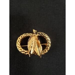 Vintage Double Loop with Leaf Brooch